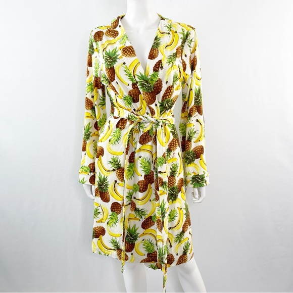 Mason Grey TROPICAL SMOOTHIE Fruit Print Classic Short Robe Women's Size M - Picture 3 of 11